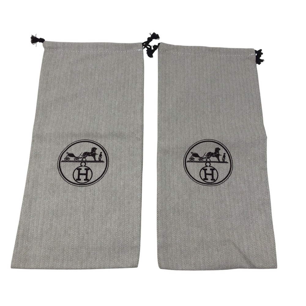 Hermes Dust Bags Set of 2 OS Beige Herringbone Canvas Drawstring Storage